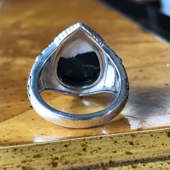 Natural White Buffalo Sterling Silver Ring Size 7 - Picture 7 of 10